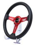 13 Inch Universal Golf Cart Steering Wheel With Red Spokes And PU Grip Fits Club Car DS Precedent EZGO RXV TXT Yamaha Boats And Adventure Simulators 6 Bolt Mount Durable Red Bracket Easy Set Up