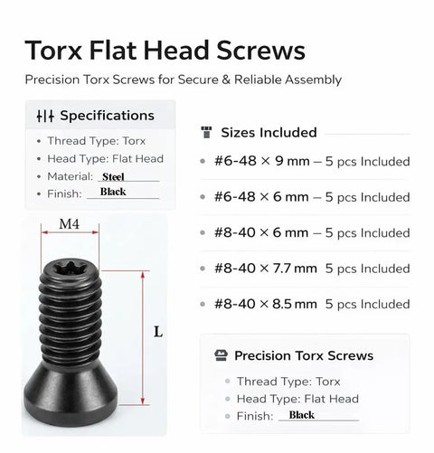 5 Pack Scope Mounting Screws Set For Rifles With #6-48 And #8-40, 6mm, 7.7mm, And 8.5mm Lengths, Black Oxide Hardened Grade 12.9 Steel