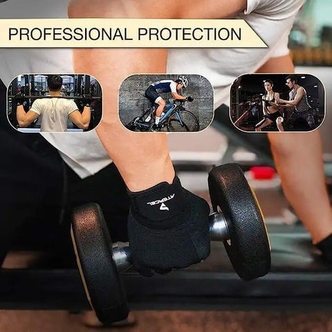 Ultimate Boss Level Workout Gloves For Men And Women Featuring Supercharged Killer Grip Technology For Intense Weightlifting Cycling And Gym Training Sessions With Breathable Padded Design To Stop Calluses Dead While Crushing It In Black And Large Fit, griping a dumbbell.