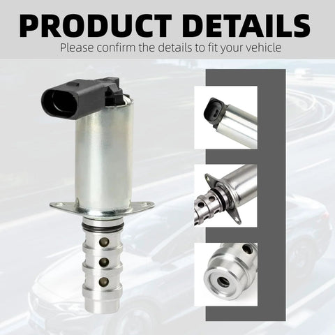 Variable Valve Timing Solenoid VVT Camshaft Oil Control Valve Drop In Replacement For Audi A3 A4 Quattro Eos Golf GTI Jetta Passat Rabbit 06F109257A 06F109257C Compatible With VW And Audi Models, product details displayed