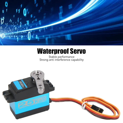 Heavy Duty All Metal Digital Servo Packed With Hella Strong 25kg Torque And Quick 180 Rotation For Water Resistant Rc Crawler Truck Parts And Off Road Mods, featuring durable waterproof design.