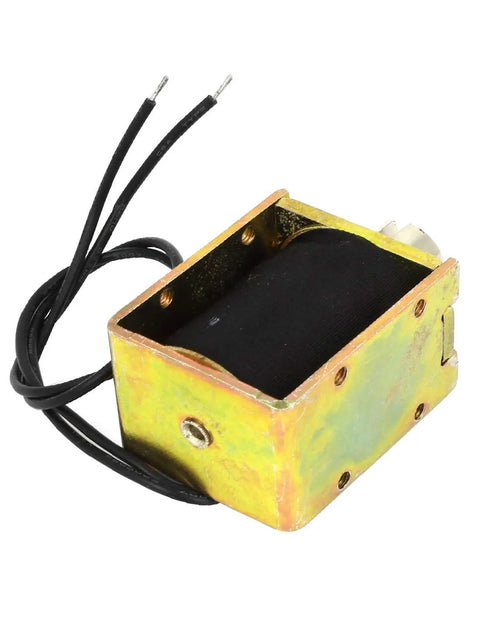 Open Frame DC 28V Solenoid Electromagnet With 8mm Stroke And 1000g Pull Dope Power 34.08W 1.21A 38x29x25mm Body Plunger 35x11mm 19cm Cable, open frame coil and lead wires