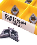 Heavy Duty Indexable Carbide Lathe Tool DCMT070204 15TF Grade for Steel Stainless in a yellow case with inserts.