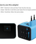 Universal Travel Adapter With Dual USB Fast Charge All In One International Power Converter For UK EU AU Asia Supports 150 Plus Countries Compact Wall Charger For Worldwide Travel Blue with EU plug shown