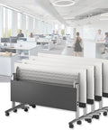 Game Changer Folding Mobile Conference Table With Privacy Panel And Heavy Duty Locking Casters in office setting.