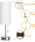 Touch Control Bedside Lamp With USB A And USB C Ports, 3-Way Dimmable Nightstand Light With White Fabric Shade, Bulb Included