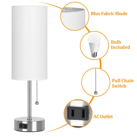 Touch Control Bedside Lamp With USB A And USB C Ports, 3-Way Dimmable Nightstand Light With White Fabric Shade, Bulb Included