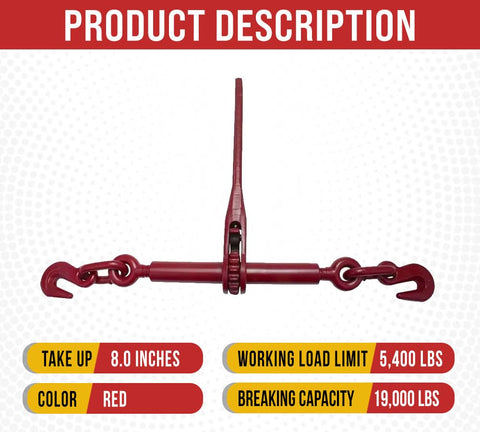 Heavy Duty Ratchet Chain Binder Set Five Sixteenth To Three Eighth Inch Chain With Grab Hooks 5400 Lbs Working Load Limit 4 Pack