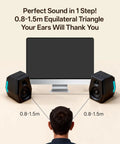 Illustration showing setup of Immersive Gaming Speakers With DSP And 36W Power 24bit USB DAC Bluetooth 5.2 2.0 RGB