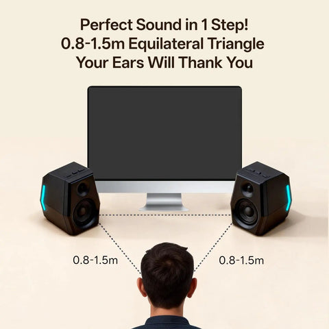 Illustration showing setup of Immersive Gaming Speakers With DSP And 36W Power 24bit USB DAC Bluetooth 5.2 2.0 RGB