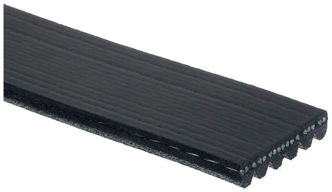 Close-up of Micro V Serpentine Drive Belt with Noise Reducing Construction and Tension Retention for Quiet Operation EPDM Rubber.