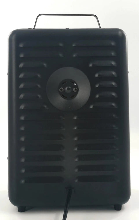 Back view of Heavy Duty 1500 Watt Portable Milkhouse Utility Space Heater With Adjustable Thermostat Overheat Guard in Matte Black.