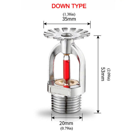 Top Notch Quick Response Fire Sprinkler Heads 6 Pack Half Inch Standard Thread 155 Degree Activation Polished Chrome Copper Alloy With Wrench For Home And Garage No Fuss Setup sprinkler head with red glass bulb and down type design.