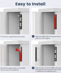 Installation steps for 6 Pack Heavy Duty Magnetic Cabinet Door Catch With Twin Magnet Power and 30 Lb Holding Force, showing screws and adhesive use