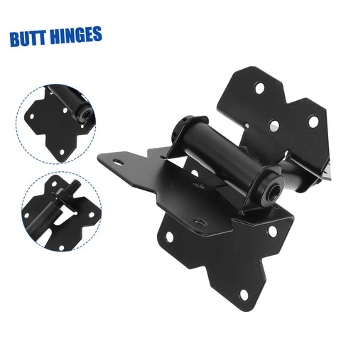 Pro Grade And Tough As Nails Heavy Duty Stainless Steel Gate Hinges Pair For Barn Doors Wooden Fences And Shed Cabinets, black butt hinge close-up.