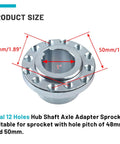 Beefy Steel Hub Shaft Axle Adapter Sprocket Twin Six Hole Build That Will Drop Right Into Your Go Kart Or Golf Cart With One Inch Keyway For Smooth Power Transfer And All Day Cruising, product size with dual 12 holes, showing measurements.