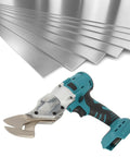 ANKROYU Cordless Electric Scissors With 360 Rotating Head cutting through metal sheets with durable ABS power shears.