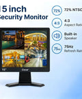 15 Inch CCTV Monitor With BNC VGA HDMI AV Inputs, 4:3 1024x768 HD Display, USB Drive Player, Built-In Speaker, Security
