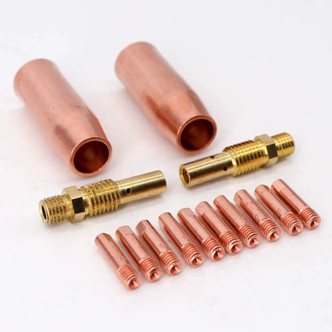 MIG Welding Kit 0.035 Inch For Tweco Lincoln 100L Torch With M3 Tip Gas Diffuser Nozzle And Brass Consumables, CNC machined parts displayed