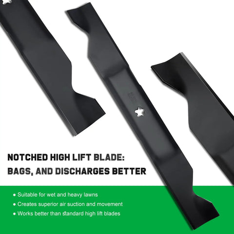 YTH22V46 Blades For Husqvarna 46 Inch Mower High Lift Blade Set with 5-star mounting pattern, notched design, black steel