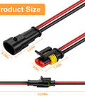 Close-up of 2 Pin Waterproof Connectors 14AWG Kit With Male And Female Quick Disconnects, showing size and PA66 nylon material.