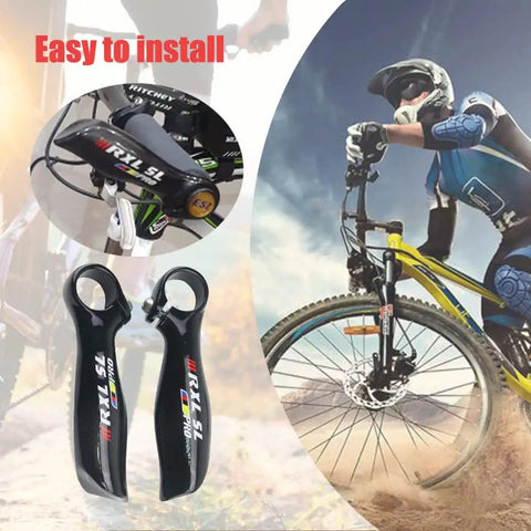 Cyclist using Dope Carbon Mountain Bike Bar Ends 22.2mm Ergonomic Handlebar Ends For MTB, 3K Gloss Carbon Fiber With Aluminum Cap