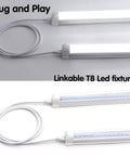 6 Foot LED Tube Light Linkable Cord For T5 And T8 Fixtures Double End Connector Cable Power Extension Wire For Integrated LED Lighting Easy Plug In Shop Garage Under Cabinet Lighting 4 Pack image showing LED tube with connector cable.