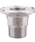 Close-up of DERNORD stainless steel 1.5 in sanitary tri-clamp to 3/4 in male NPT adapter