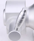 Close-up of handle on Wall Mounted Coffee Bean Dispenser 2 Pack Large Capacity Storage Jar in silver with secure lid.