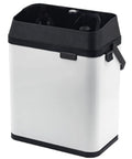 Electric Automatic Coffee Grounds Cleaner For Espresso Portafilter Handles With Built In Brush And Powder Wiper Tool No Sweat Cleanup And Smooth Operator Design For Real Home Baristas Silver, sleek white and black container.