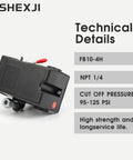 Universal Air Compressor Pressure Switch 4 Port One Quarter Inch NPT 95 125 PSI Cut In Cut Out With Unloader Valve displayed.
