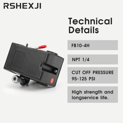 Universal Air Compressor Pressure Switch 4 Port One Quarter Inch NPT 95 125 PSI Cut In Cut Out With Unloader Valve displayed.