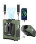 Rechargeable Portable Waist Fan 10000mAh With Five Speed Personal Clip On Belt Neck Fan, green, with phone charging feature