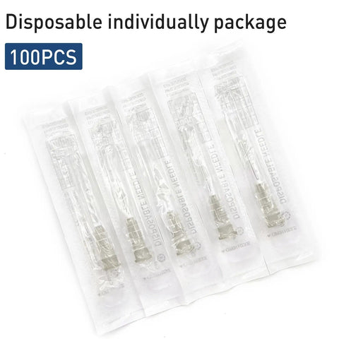 High Flow 27 Gauge Luer Lock Refilling Tips for Inks, 100 Pack, Five Eighths Inch Length, Stainless Steel and Plastic, Straight and Screw In Ports, Great for Scientific Labs, Industrial Use and Ink Refill Projects, individually wrapped 100pcs