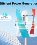 3000W Garden Vertical Wind Turbine Kit with MPPT Controller showing three-blade design next to solar panels for off-grid power.