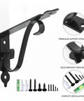 Floating Shelf Bracket For Kitchen And Living Room With Screws, Wrought Iron Wall Mount In Black, showing bracket and screws