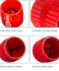 Two-piece red pipe deburring reamer set with inner/outer blades for PVC/PPR/copper/brass/aluminum tubes