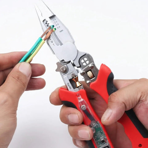 Rugged Pliers Cable Stripper And Wire Cutter With Built In Voltage Tester LED Work Light Digital Multimeter Compatible
