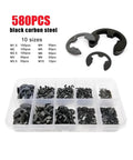 External Retaining Ring E Clip Circlip Washer Set For Shafts Black Carbon Steel M1.2 To M15 580 To 1000 Piece Assortment Kit