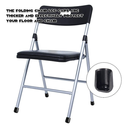 Seven Eighths Inch Folding Chair Leg Caps Set Heavy Duty Plastic Floor Protectors shown on steel chair leg detail