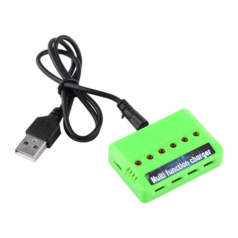 6 In 1 Drone Battery Charger For X5C RC LiPo Batteries With Overcharge Protection, green multi-port USB charger with cable