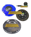 Upgraded Stage 2 Heavy Duty Clutch Kit With Slave Cylinder And Oe Flywheel including pressure plate, flywheel, clutch disc, and parts.