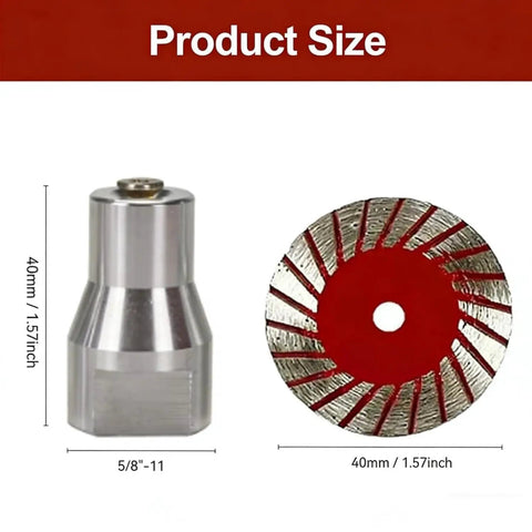 Product size diagram for Three-Piece 1.57-Inch Diamond Saw Blade Set For Stone Cutting Wet And Dry Use Professional-Grade Durable Blades For Precise Multi-Function Masonry And DIY Projects, showing 40mm blade and 5/8-11 arbor
