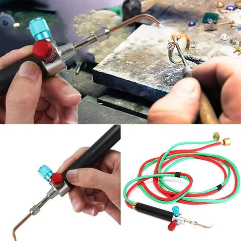 Mini Oxygen Torch Kit With Five Precision Nozzles And Steady Flame Control For Jewelry Repair and Micro Welding Work in use.