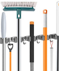 Heavy Duty Stainless Steel Broom Holder Wall Mount With Five Racks And Four Hooks Space Saving Mop Organizer for tools