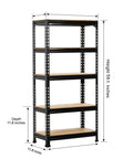 Five Tier Boltless Steel Storage Shelving Unit with MDF Boards, 59.1 inches high, 11.8 inches deep, side view with dimensions