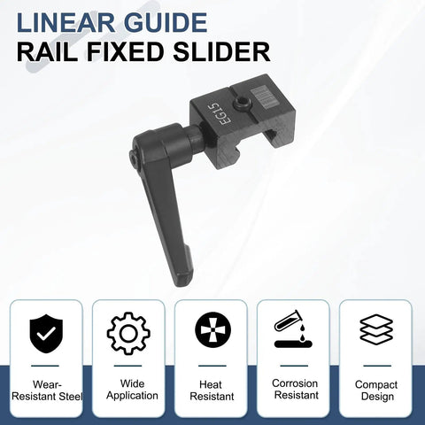 Heavy Duty Linear Guide Rail Fixed Slider With Precision Ground Hardened Steel Anti Collision Stopper Positioning Block For Cnc Mill And Laser Engraver Equipment Durable Travel Limiters That Hold Up Like Crazy On The Bench, showing fixed slider design with handle.