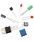 Assorted components from 1818 Piece Electronics Components Kit With Resistors Capacitors LEDs Transistors Diodes PCB Breadboard For DIY Projects
