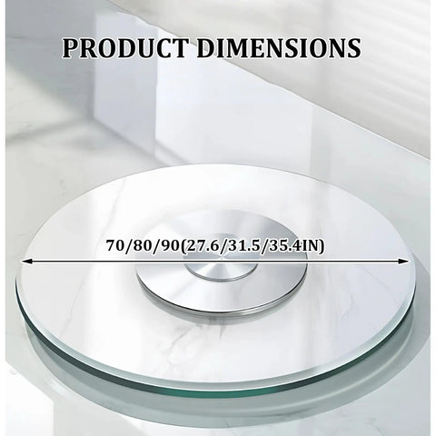 360 Degree Lazy Susan For Dining Table With Tempered Glass Round Top showing dimensions in inches