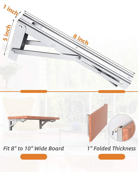 20 Inch Foldable Shelf Brackets For DIY Tables And Shelves Heavy Duty Stainless Steel 300 Lbs Per Pair Rust Proof Collapsible Brackets